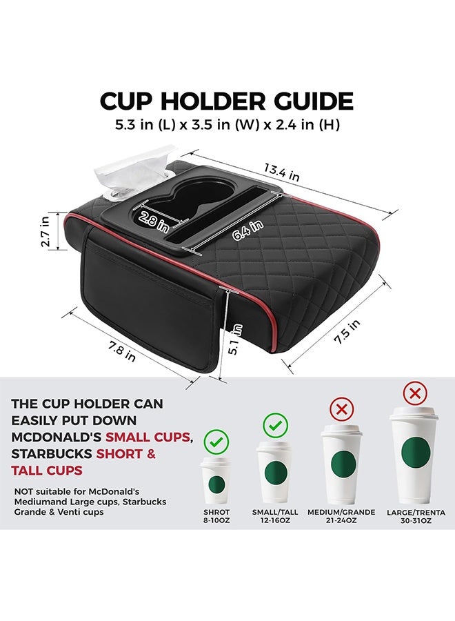 MLADEN Car Armrest Cushion, 5-in-1 Center Console Cover with 2 Storage Bags Cup Holder, Tissue Box Slot, Phone Slot for Sedans, Waterproof Leather Arm Rest Protector Cushion, Car Accessories Interior Organizers - Image 2