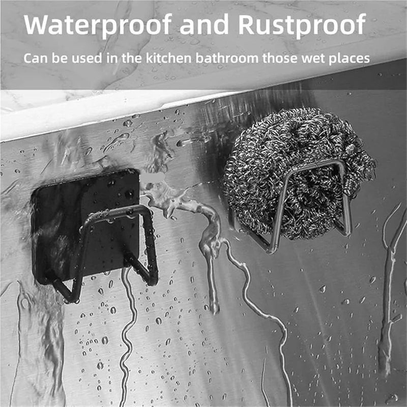 حامل إسفنجة من الفولاذ المقاوم للصدأ ذاتية اللصق، رف تجفيف مثبت على الحائط، 5 قطع، فضي - Image 4