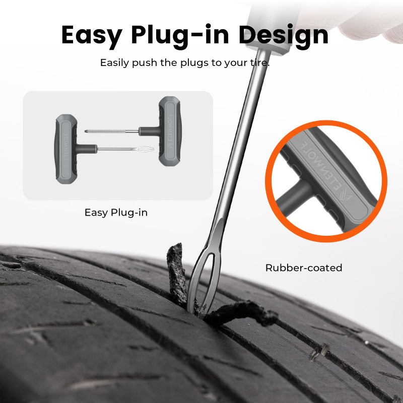 ETENWOLF Flat Tire Repair Kit with Plugs 16 Pcs, Heavy Duty Tire Plug Kit for Car, Motorcycle, ATV, Jeep, Truck, Tractor (Grey) - Image 3