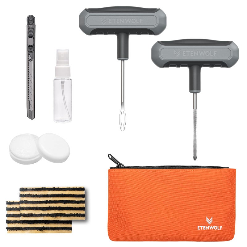 ETENWOLF Flat Tire Repair Kit with Plugs 16 Pcs, Heavy Duty Tire Plug Kit for Car, Motorcycle, ATV, Jeep, Truck, Tractor (Grey) - Image 1