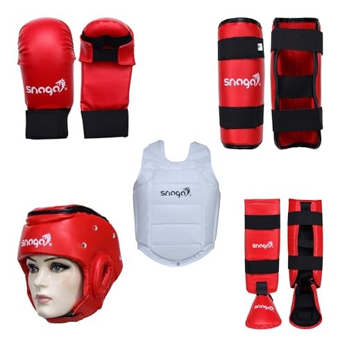Snaga Karate Kit with Moulded Karate Gloves, Arm Guard, Headguard, Chest Guard, Foot & Shin Pads for Training & Protection (Red, S (7-9 Years Old)) - Image 1