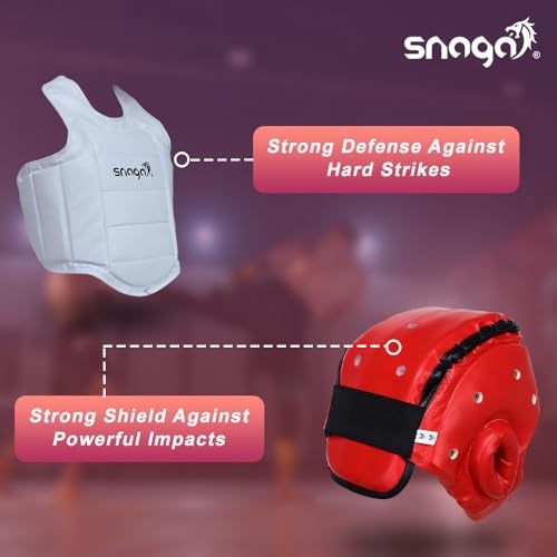 Snaga Karate Kit with Moulded Karate Gloves, Arm Guard, Headguard, Chest Guard, Foot & Shin Pads for Training & Protection (Red, S (7-9 Years Old)) - Image 4