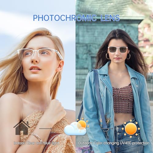 AIRMARS Smart Glasses for Men & Women, Bluetooth Glasses with Photochromic/Blue Light Filter&Polarized Lenses, Smart Sunglasses for Women with Speaker, Interchangeable Frames (Silver) - Image 2