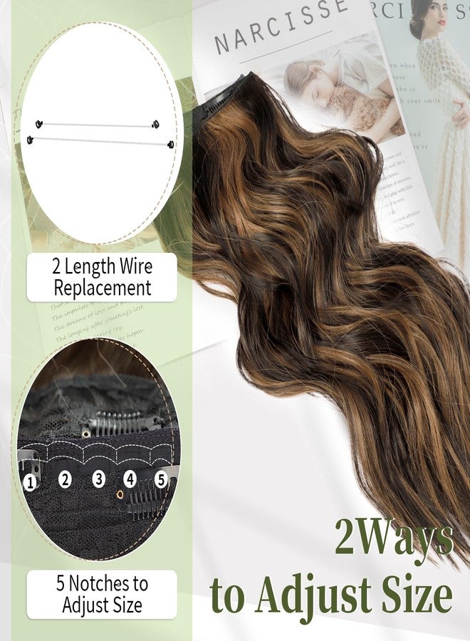 KooKaStyle Invisible Wire Hair Extensions with Transparent Wire Adjustable Size 4 Secure Clips Long Wavy Secret Wire Hairpiece 24 Inch for Women (Balayage Dark Brown to Chestnut) - Image 2