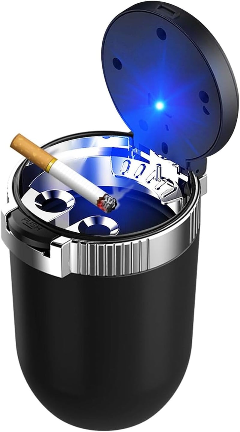 YARDHOBI Car Ashtray with Lid, Detachable Stainless Smokeless Auto Ashtray, Portable Mini Vehicle Trash Can with LED Blue Light, Universal Interior Accessories for Cup Holder, for Most Car Cup Holder  (Silver) - Image 1