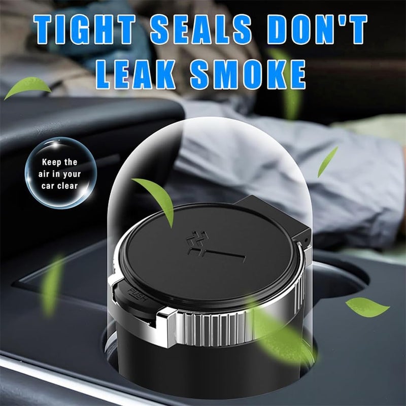 YARDHOBI Car Ashtray with Lid, Detachable Stainless Smokeless Auto Ashtray, Portable Mini Vehicle Trash Can with LED Blue Light, Universal Interior Accessories for Cup Holder, for Most Car Cup Holder  (Silver) - Image 3