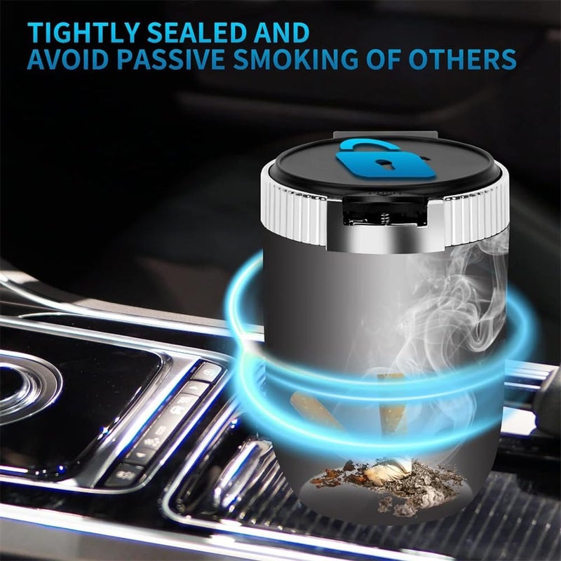 YARDHOBI Car Ashtray with Lid, Detachable Stainless Smokeless Auto Ashtray, Portable Mini Vehicle Trash Can with LED Blue Light, Universal Interior Accessories for Cup Holder, for Most Car Cup Holder  (Silver) - Image 5