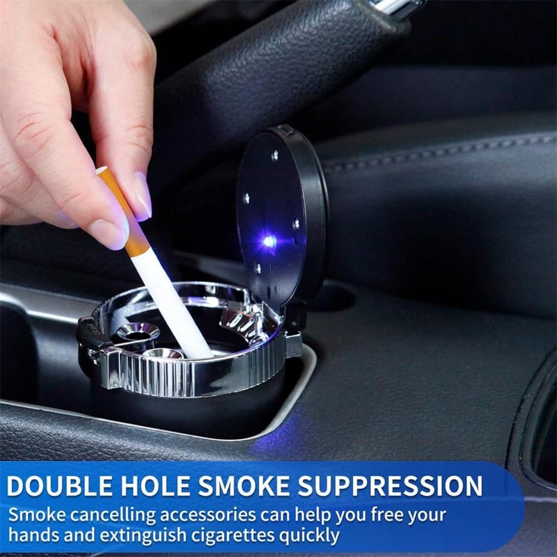 YARDHOBI Car Ashtray with Lid, Detachable Stainless Smokeless Auto Ashtray, Portable Mini Vehicle Trash Can with LED Blue Light, Universal Interior Accessories for Cup Holder, for Most Car Cup Holder  (Silver) - Image 4