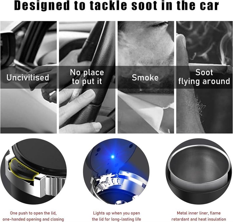 YARDHOBI Car Ashtray with Lid, Detachable Stainless Smokeless Auto Ashtray, Portable Mini Vehicle Trash Can with LED Blue Light, Universal Interior Accessories for Cup Holder, for Most Car Cup Holder  (Silver) - Image 2