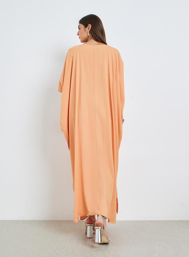 Amirah Orange Embellished Loose Kaftan - Image 3