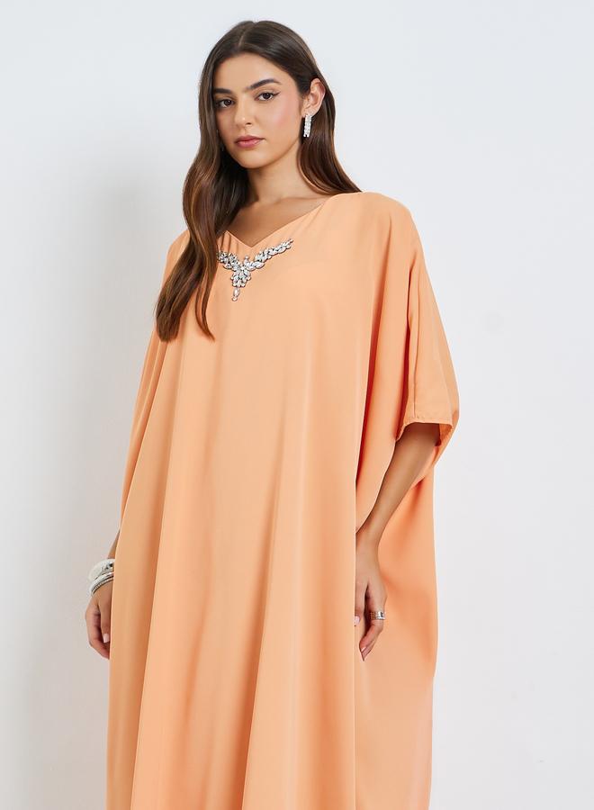 Amirah Orange Embellished Loose Kaftan - Image 2