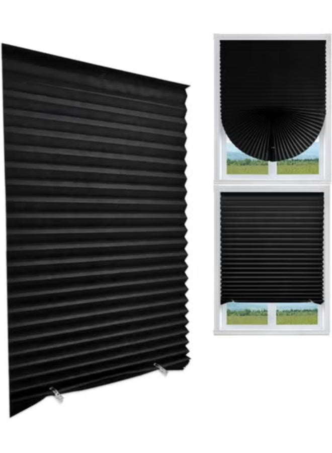 Pleated Paper Shade, Cordless Pleated Shade Light Filtering Fabric Window Shade, Room Darkening Blinds for Home Bedroom Office Kitchen Bathroom Window, Easy to Install (Black, 90x180cm) - Image 1
