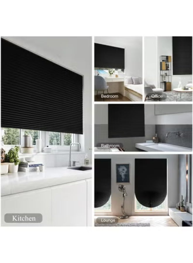 Pleated Paper Shade, Cordless Pleated Shade Light Filtering Fabric Window Shade, Room Darkening Blinds for Home Bedroom Office Kitchen Bathroom Window, Easy to Install (Black, 90x180cm) - Image 3