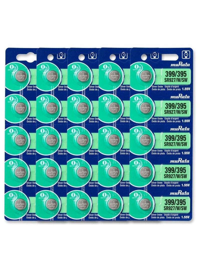 25-Pieces Murata SR927/W/SW / 399/395 Silver Oxide 1.55V (muRata) Japan Batteries