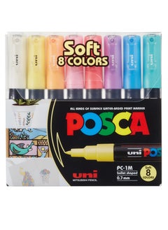 Uniball Posca Paint Marker Pen - PC-1M Extra Fine - Soft Colors, 8 Pc  - Image 1