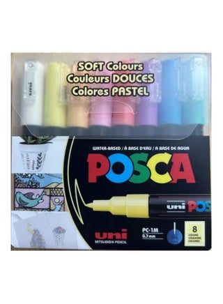 Posca Paint Marker Pen - PC-1M Extra Fine - Soft Colors, 8 Pc
