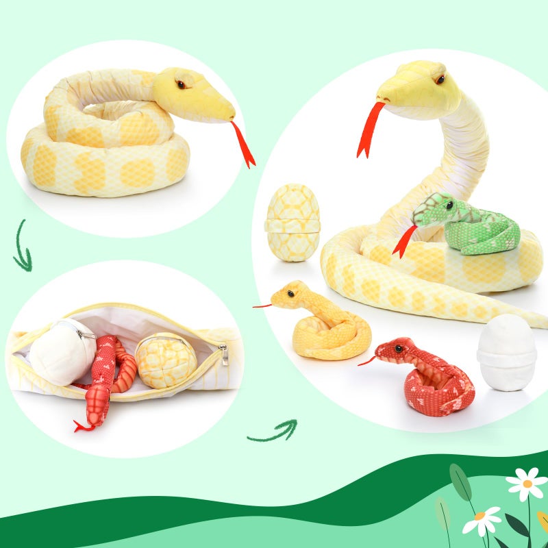 MorisMos Giant Yellow Boa Constrictor Snake, Realistic Plush Toy with Mommy, Babies & Eggs - 80" Long for Kids - Image 3