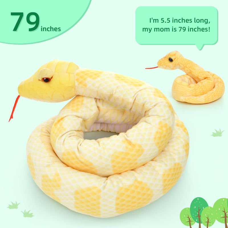 MorisMos Giant Yellow Boa Constrictor Snake, Realistic Plush Toy with Mommy, Babies & Eggs - 80" Long for Kids - Image 2