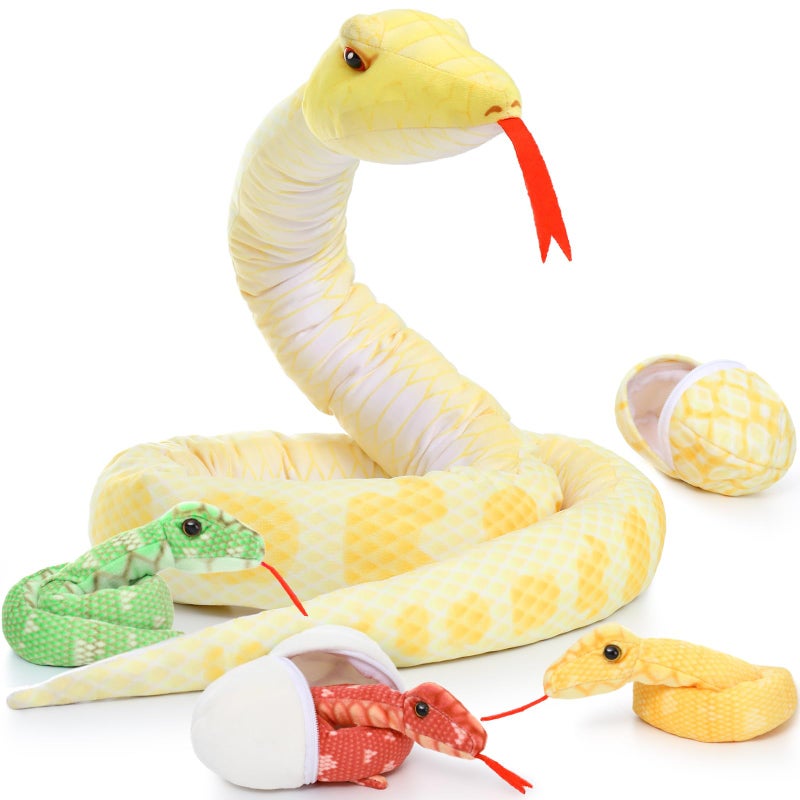 MorisMos Giant Yellow Boa Constrictor Snake, Realistic Plush Toy with Mommy, Babies & Eggs - 80" Long for Kids - Image 1