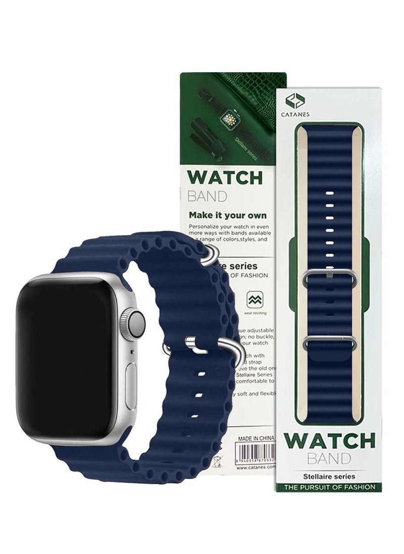 CATANES Apple Watch Ocean Band 41mm 40mm 38mm Soft Silicone Loop Strap for iWatch Series 8/7/SE/6/5/4/3/2/1 Dark Blue  - Image 5
