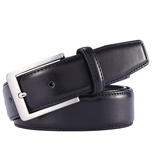 XOUXOU Men's Casual Leather Jeans Belts Classic Work Business Dress Belt with Prong Buckle for Men (Black (S101), 32 (Waist 30)) - Image 3