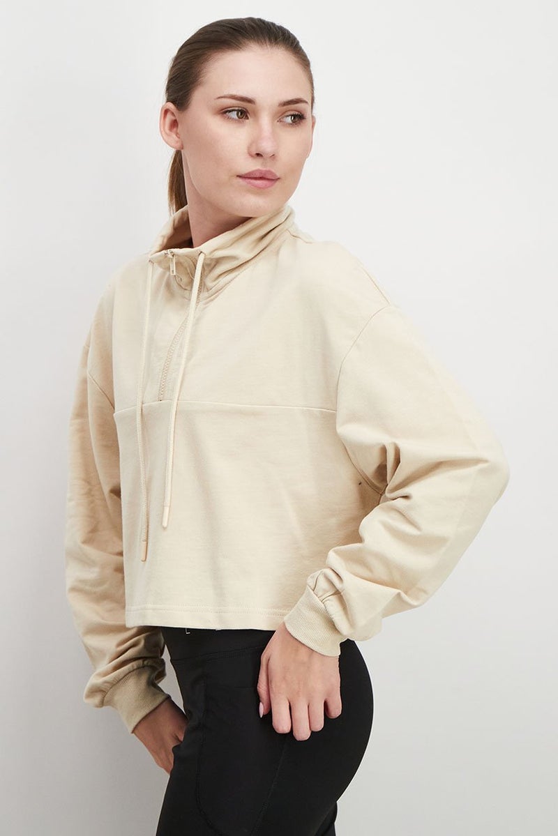 XOXO Women Cropped Plain Long Sleeves Sweater, Beige - Image 4