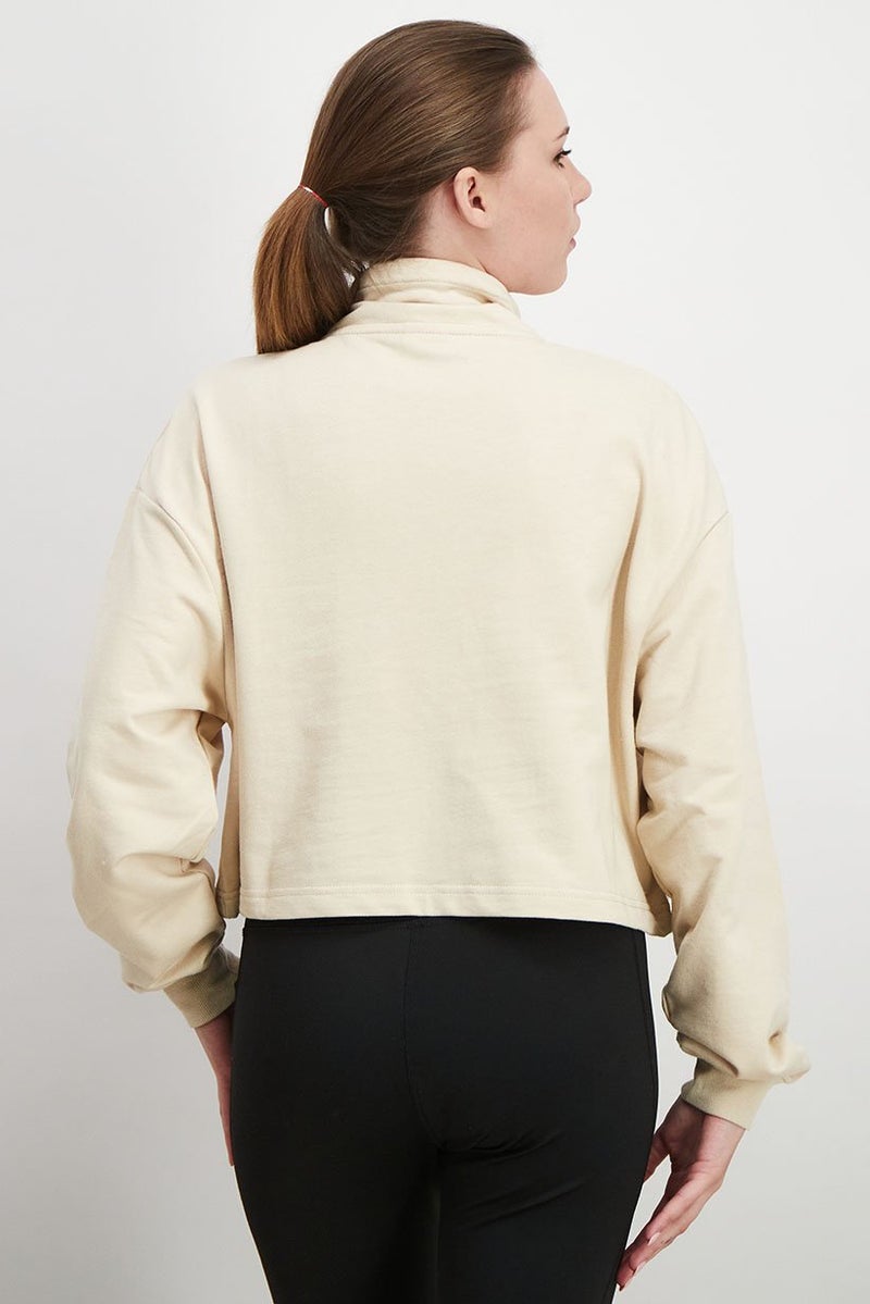 XOXO Women Cropped Plain Long Sleeves Sweater, Beige - Image 2