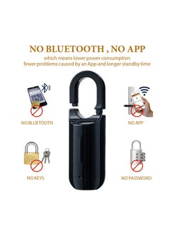 KASTWAVE قفل بصمة الإصبع المحمول، قفل padlock الأسود الصغير بقفل بصمة الإصبع، طويل وقت الاستعداد شحن USB قفل بدون مفتاح لخزنة المدرسة، باب المنزل، أمتعة السفر، حقيبة الظهر  - Image 3