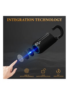 KASTWAVE قفل بصمة الإصبع المحمول، قفل padlock الأسود الصغير بقفل بصمة الإصبع، طويل وقت الاستعداد شحن USB قفل بدون مفتاح لخزنة المدرسة، باب المنزل، أمتعة السفر، حقيبة الظهر  - Image 2