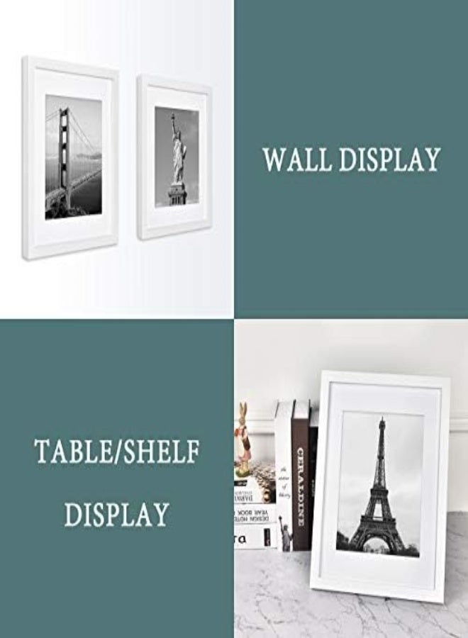 AKDC طقم 4 إطارات صور 11X14، عرض الصور 8X10 مع مات أو 11X14 بدون مات، إطارات صور مصنوعة من الخشب الصلب للتعليق على الحائط أو وضعها على الطاولة، تشمل أدوات التركيب 11X14 بوصة بيضاء - Image 2