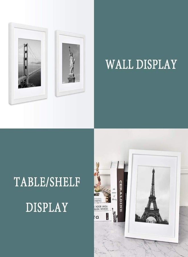 AKDC طقم 4 إطارات صور 11X14، عرض الصور 8X10 مع مات أو 11X14 بدون مات، إطارات صور مصنوعة من الخشب الصلب للتعليق على الحائط أو وضعها على الطاولة، تشمل أدوات التركيب 11X14 بوصة بيضاء - Image 3