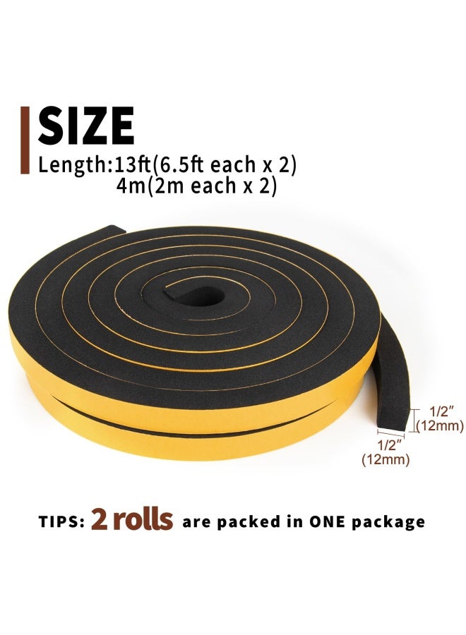 yotache Self Adhesive Foam Gasket Tape 2 Rolls 1 2 W X 1 2 T For Doors Soundproofing Weather Seal Strip Insulation 13 Ft Length 2 X 6.5 Ft Each - Image 4