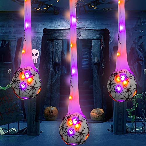 FUNPENY 3.2FT Halloween Decoration Hanging Light Up Spider Egg Sacs 3 Packs, Gift for Halloween Party Favors Games, Sacks Props for Halloween, Birthday Indoor Outdoor Decor, Purple & Orange - Image 3