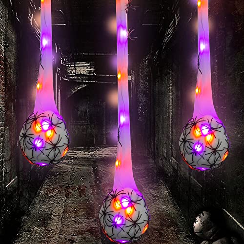 FUNPENY 3.2FT Halloween Decoration Hanging Light Up Spider Egg Sacs 3 Packs, Gift for Halloween Party Favors Games, Sacks Props for Halloween, Birthday Indoor Outdoor Decor, Purple & Orange - Image 4