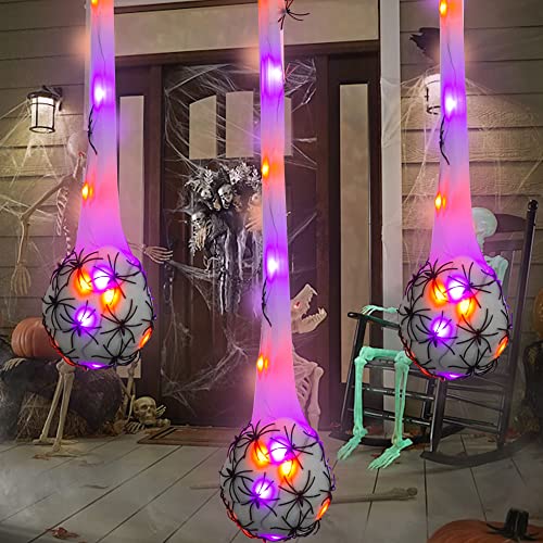 FUNPENY 3.2FT Halloween Decoration Hanging Light Up Spider Egg Sacs 3 Packs, Gift for Halloween Party Favors Games, Sacks Props for Halloween, Birthday Indoor Outdoor Decor, Purple & Orange - Image 5