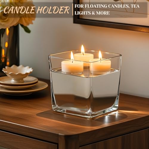 CONNOO 6 Pack Square Glass Vase 5" x 5" x 5", Clear Bulk Flower Vases for Centerpieces, Square Glass Cube Vase Floating Candle Holders for Wedding Party Home Decor - Image 4