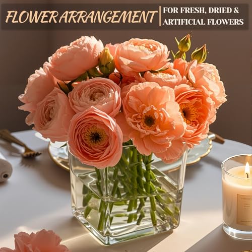 CONNOO 6 Pack Square Glass Vase 5" x 5" x 5", Clear Bulk Flower Vases for Centerpieces, Square Glass Cube Vase Floating Candle Holders for Wedding Party Home Decor - Image 3