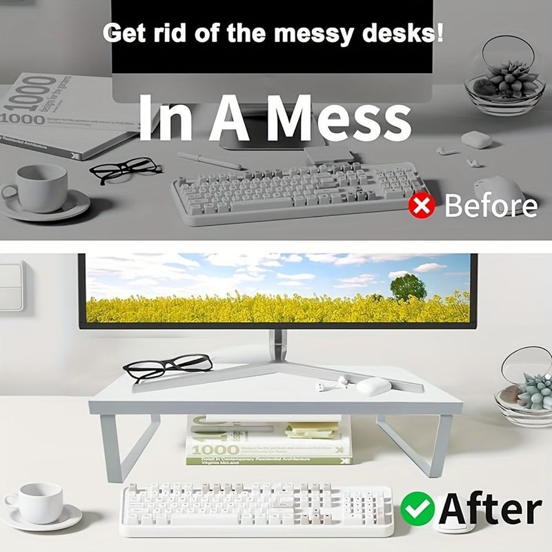 White Computer Stand Monitor Riser with Lifting Base for Office Use - Image 4