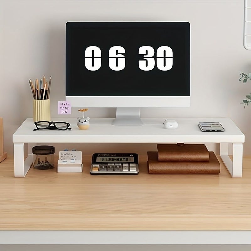White Computer Stand Monitor Riser with Lifting Base for Office Use - Image 1