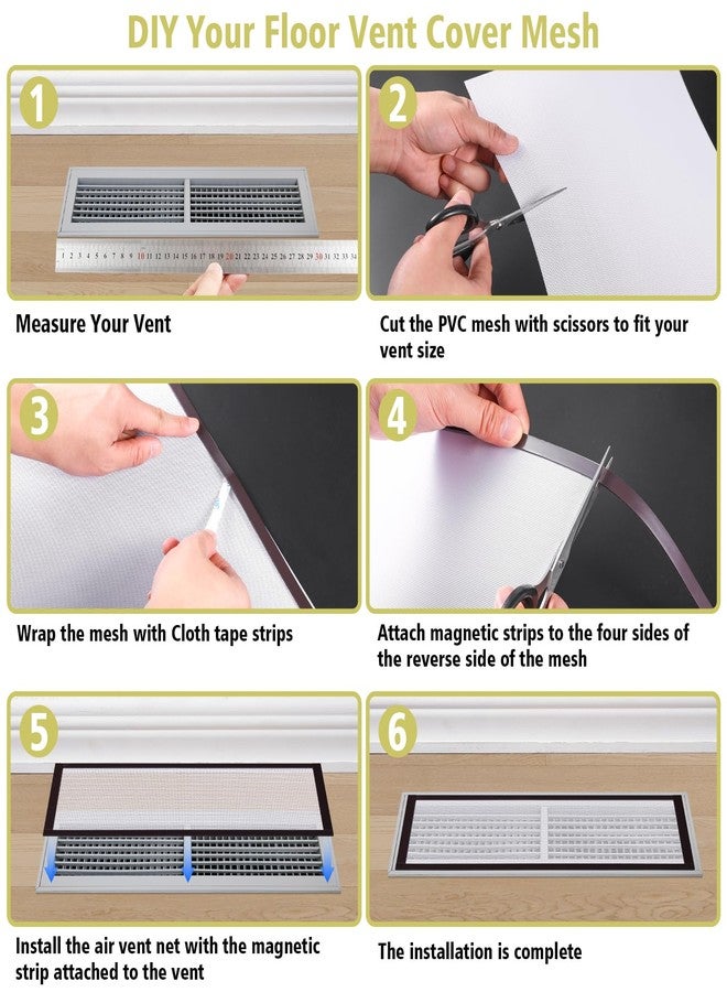 YSSHUI 4 Pack 40cm x 30cm Magnetic Floor Vent Cover - Customizable Size PVC Mesh Register for Wall Ceiling Floor Catch Debris Hair Insect (White) - Image 2