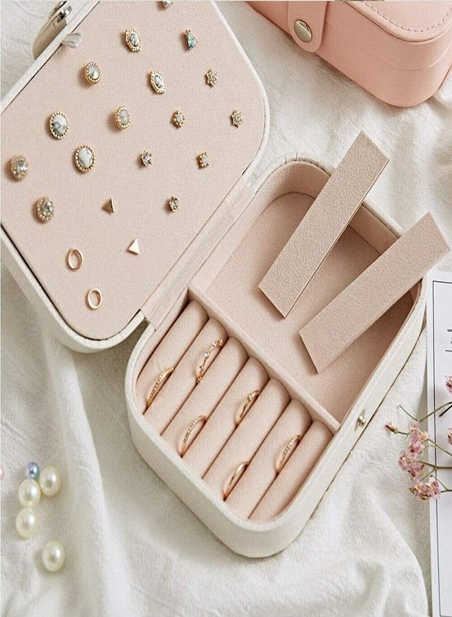 MOBDESK Jewellery Boxleather Storage Organizer Box Case Leather Zipper Jewelry Container Multiple Compartments Women Travel Ring, Pendant, Earring, Necklace Storage Baby Pink Jewellery Box(Pink) - Image 3