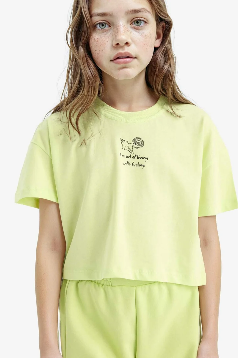 ديفاكتو Girl Crew Neck Printed Short Sleeve T-Shirt