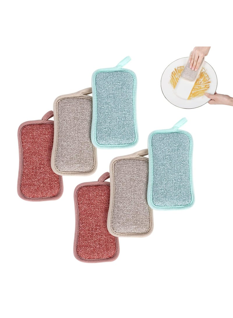 Oasisgalore 6 Pack Kitchen Cleaning Sponge Dual Remove Grime Washable Dish Sponge for Cleaning Stubborn Dirt  - Image 1