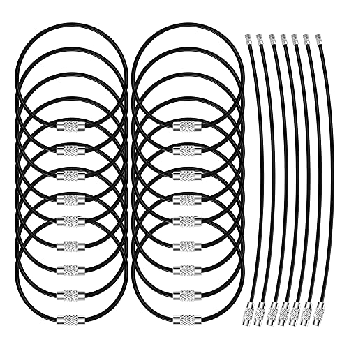 Bidponds 25 Pack Wire Keychain Cable 2mm 6.3 Inches Nylon Coated Stainless Steel Screw Lock Key Ring Loop for Hanging Luggage Tags or ID Tags,Black - Image 1