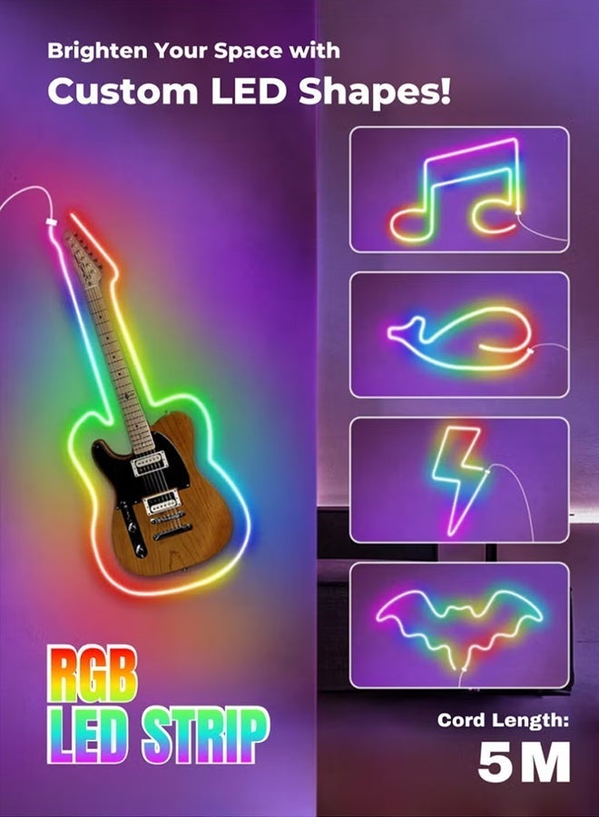 لانيو شريط إضاءة نيون LED بطول 5 أمتار، شريط إضاءة RGB، مزامنة مع الموسيقى، تحكم عبر تطبيق وجهاز تحكم عن بعد، إضاءة LED ذكية للمنزل، حبل نيون مرن لتزيين المنزل بنفسك، غرفة الألعاب، غرفة النوم، إضاءة خلفية للتلفزيون - Image 4