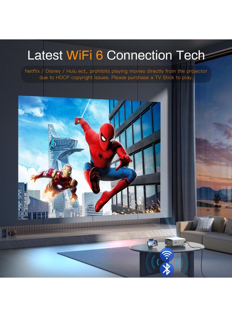 جهاز عرض 2024 محسن مع WiFi 5G، Bluetooth، 700 ANSI، يدعم 4K، عرض حتى 400 بوصة، شاشة 100 بوصة مع حامل، متوافق مع iOS/Android/HDMI/USB/TV Box