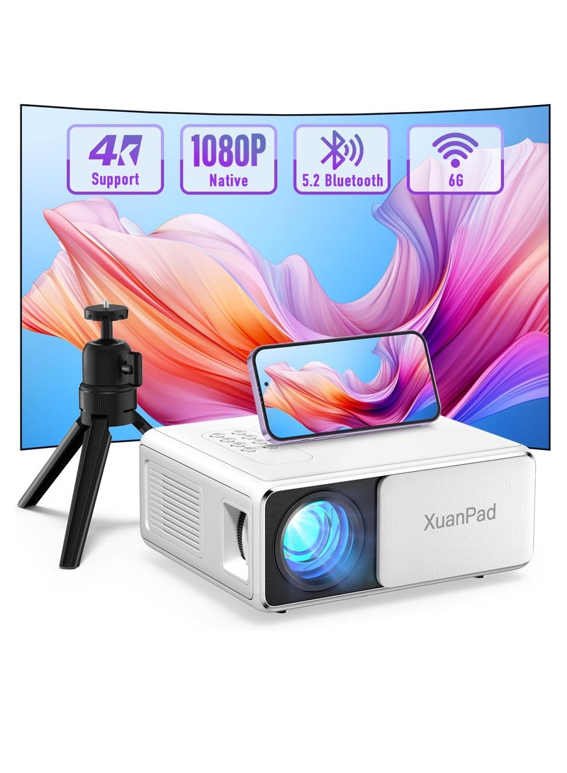 جهاز عرض 2024 محسن مع WiFi 5G، Bluetooth، 700 ANSI، يدعم 4K، عرض حتى 400 بوصة، شاشة 100 بوصة مع حامل، متوافق مع iOS/Android/HDMI/USB/TV Box