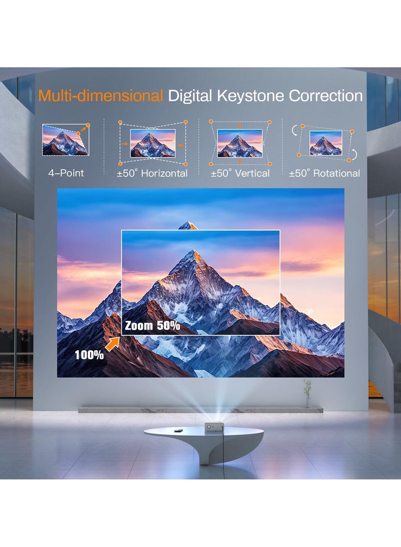 جهاز عرض 2024 محسن مع WiFi 5G، Bluetooth، 700 ANSI، يدعم 4K، عرض حتى 400 بوصة، شاشة 100 بوصة مع حامل، متوافق مع iOS/Android/HDMI/USB/TV Box