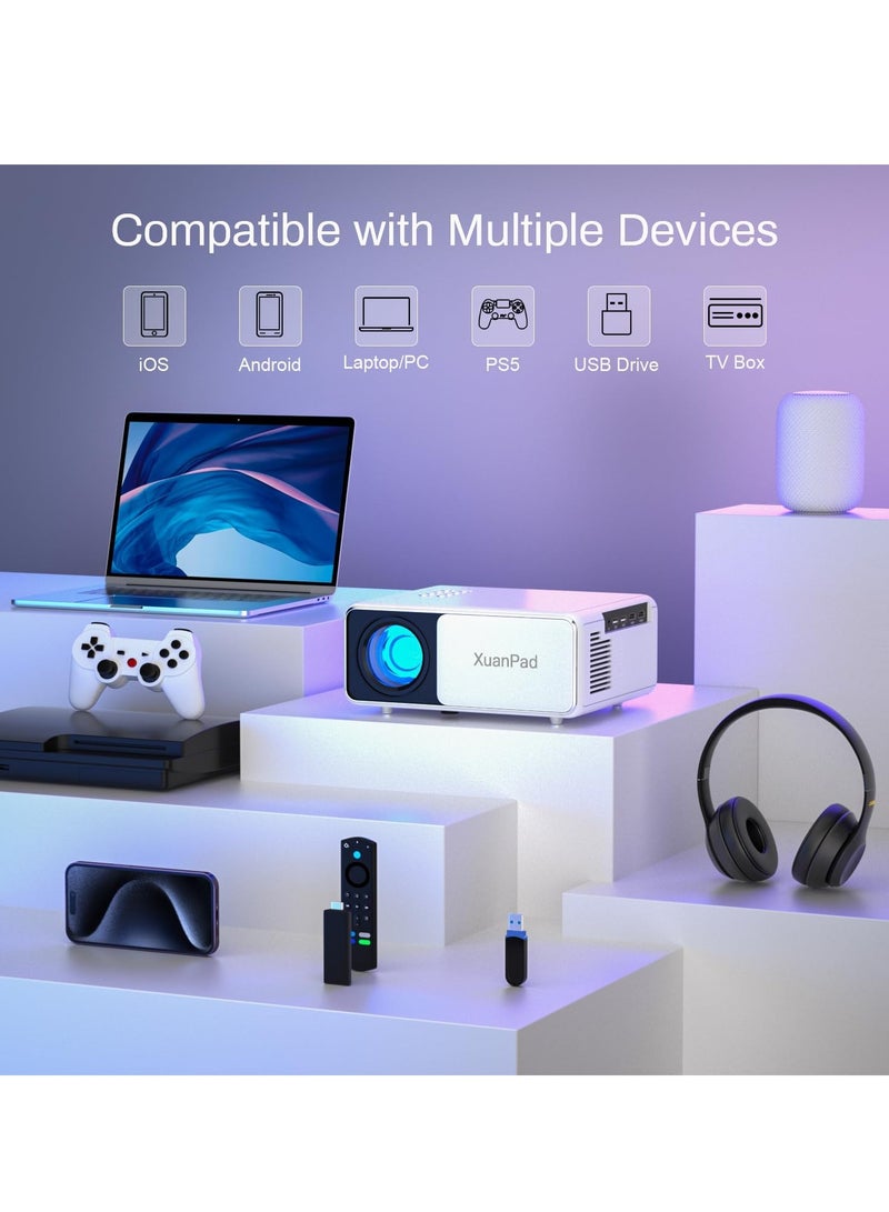 جهاز عرض 2024 محسن مع WiFi 5G، Bluetooth، 700 ANSI، يدعم 4K، عرض حتى 400 بوصة، شاشة 100 بوصة مع حامل، متوافق مع iOS/Android/HDMI/USB/TV Box