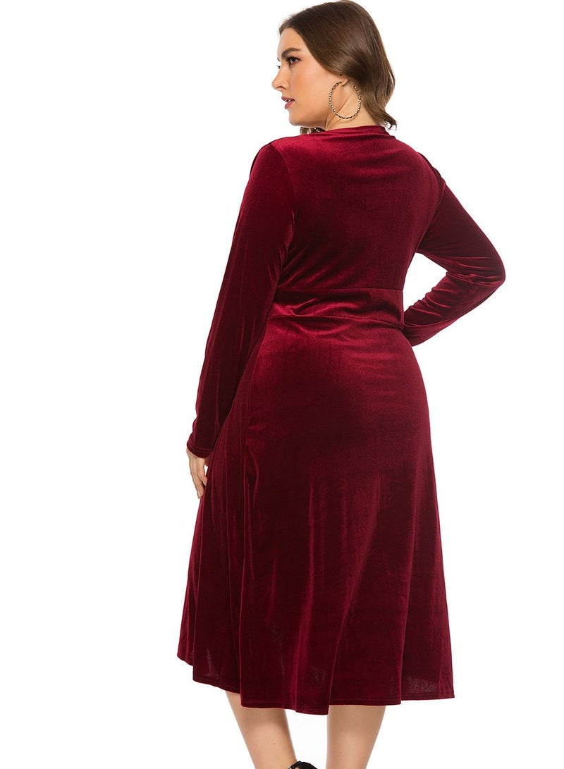 Loquat Women's Autumn V-Neck Long Sleeved Gold Velvet Dress  - Image 3